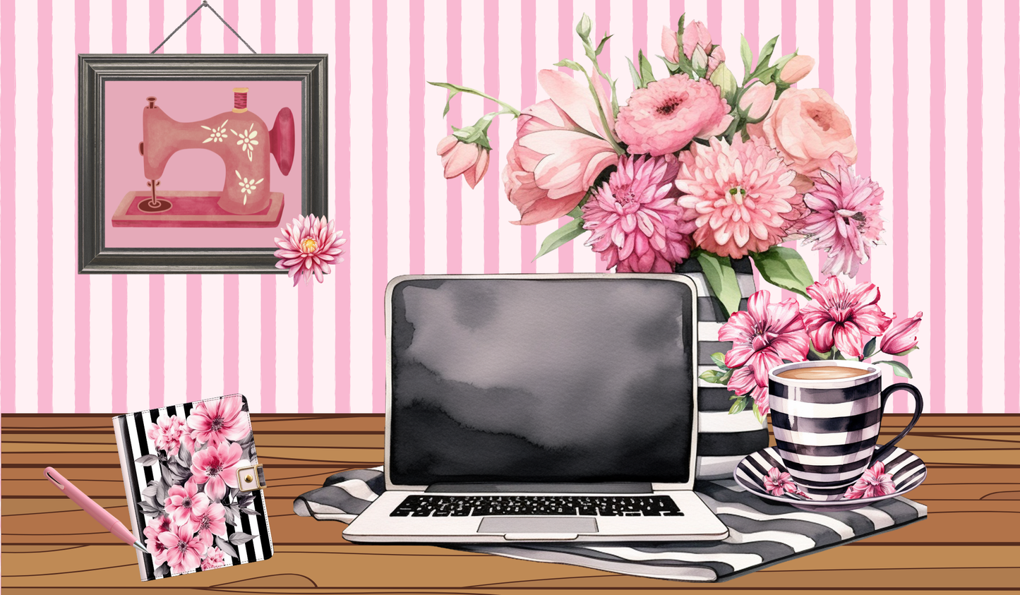 Desk Mats, for under your laptop Desk with black and white stripe