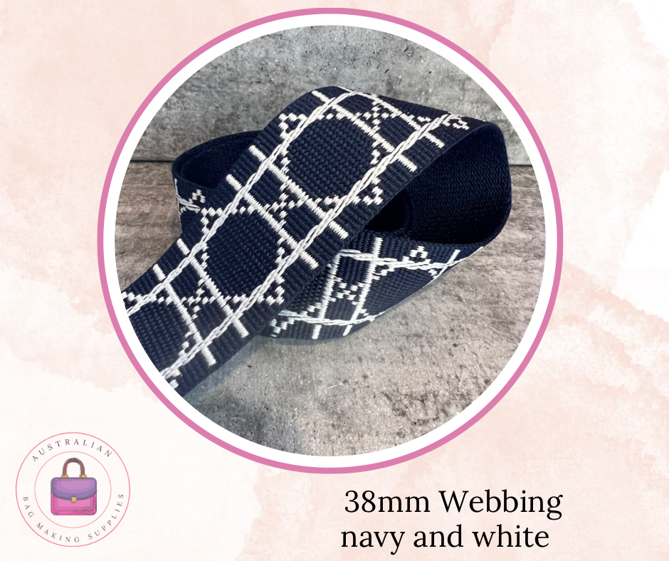 38mm Polycotton Webbing Classic black and white, brown with cream, navy and white.