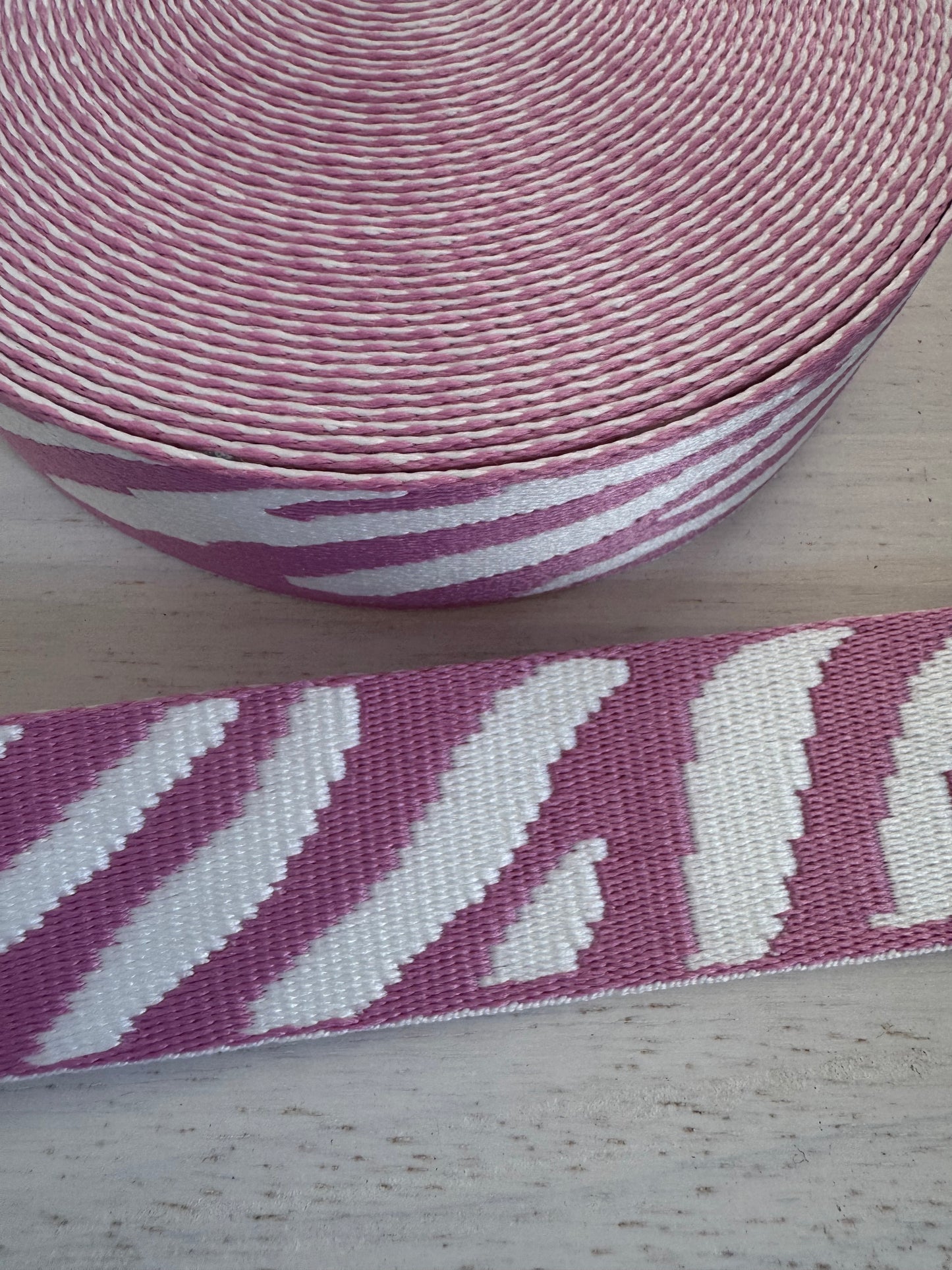 38mm Polycotton Webbing Zebra stripes in pink and black