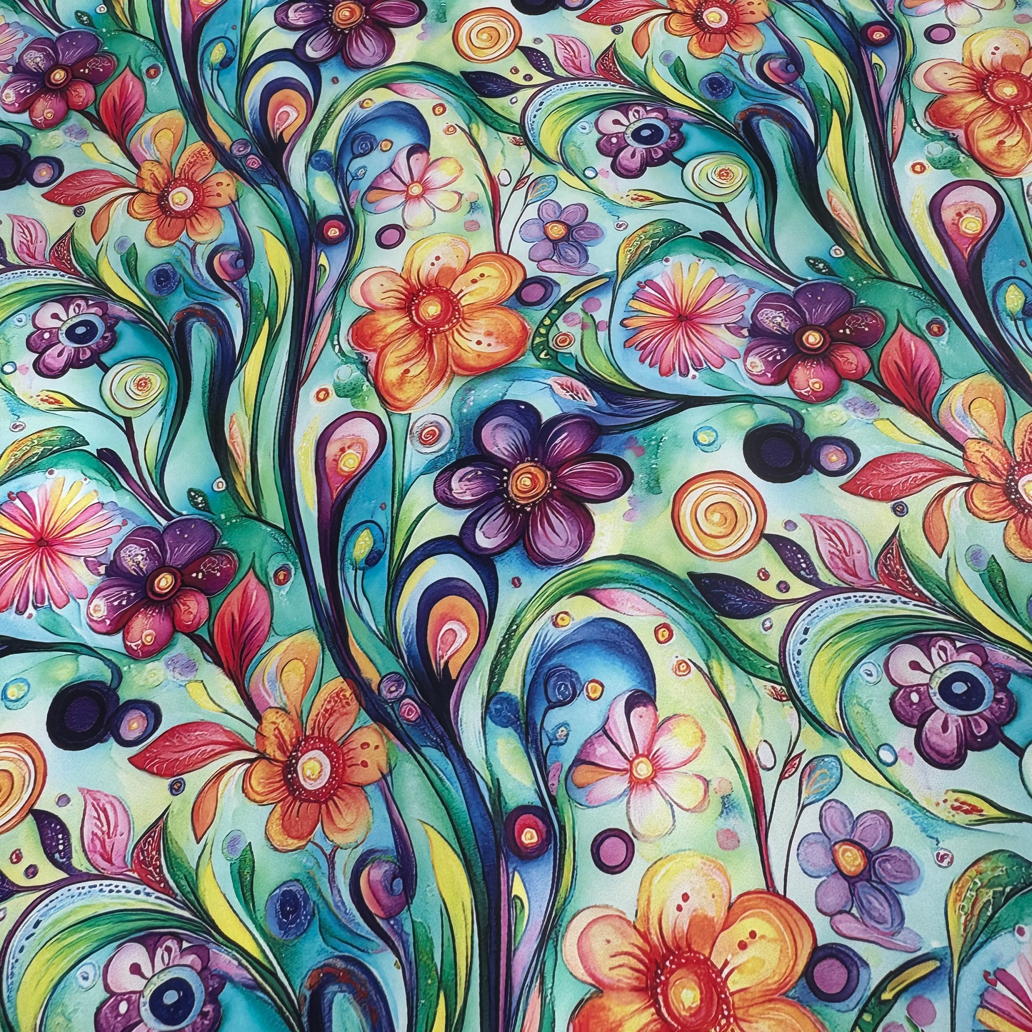 Teal floral Faux Leather / vinyl