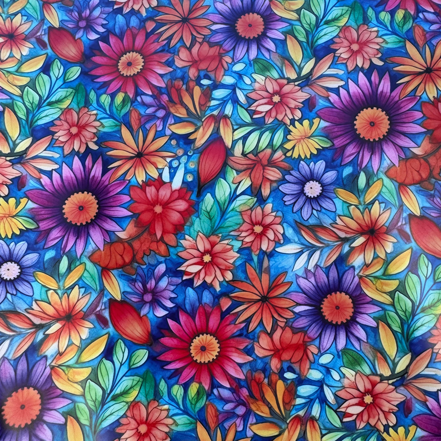 retro florals on blue Faux Leather / vinyl