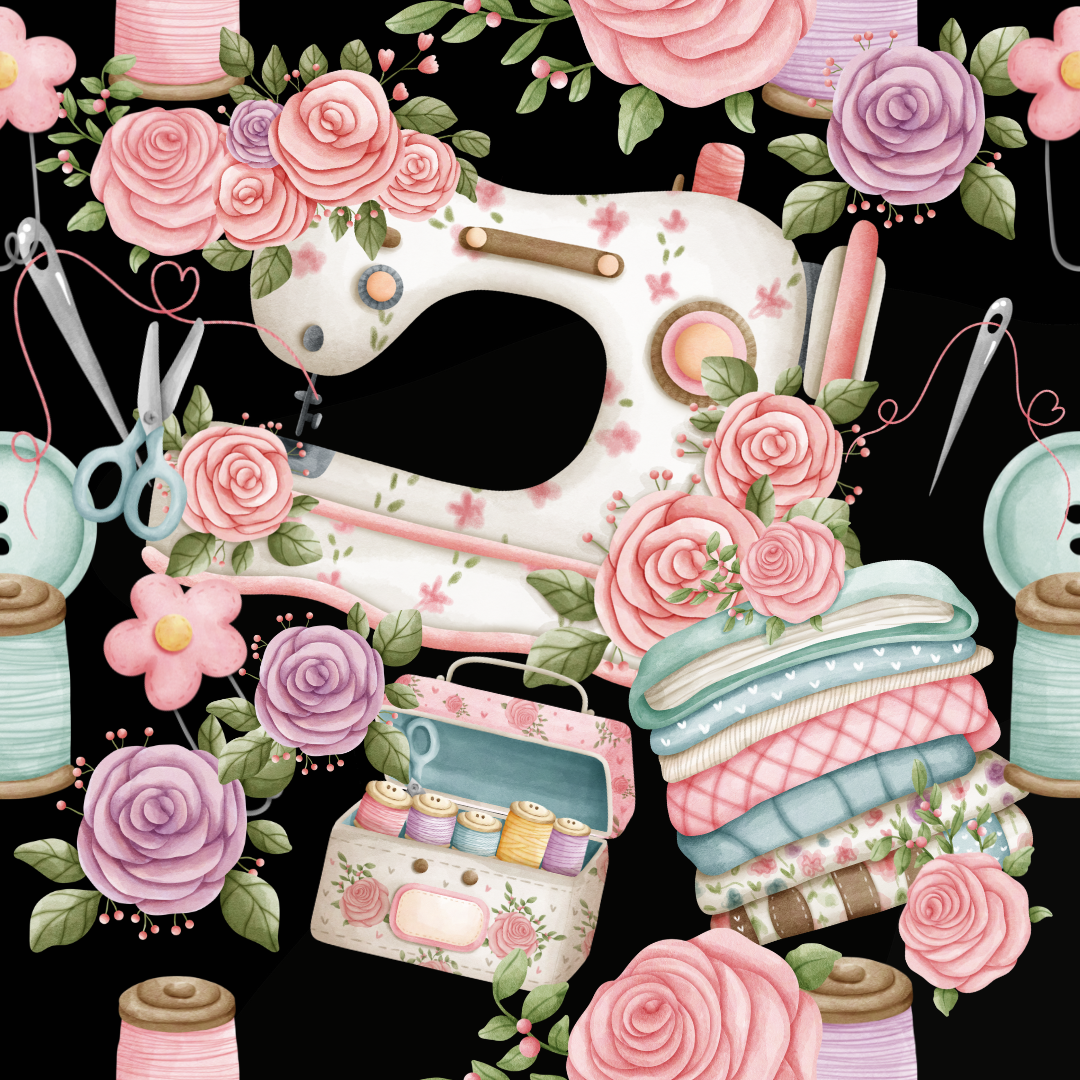 Sewing theme on black