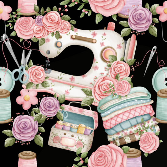 Sewing theme on black