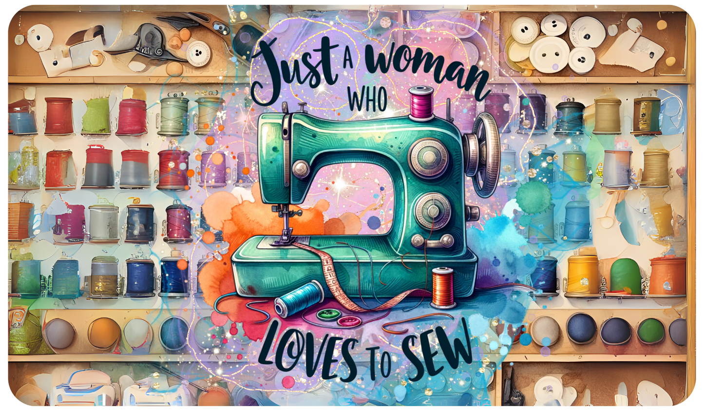 Sewing Machine Mat woman who loves to sew on spools
