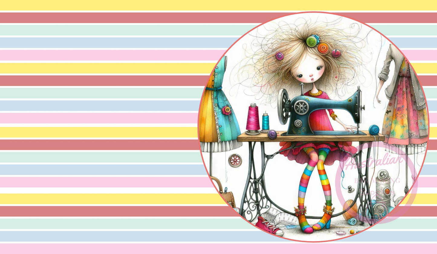Sewing Machine Mat Quirky girl yellow