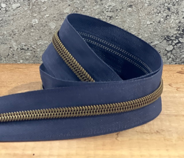 #5 zipper tape Muted Navy with bronze 3m value pack available