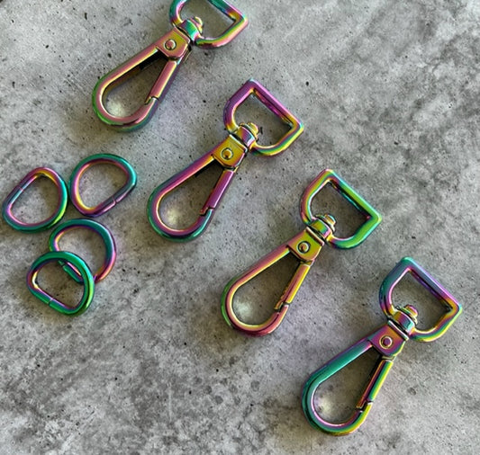 1/2 inch snap hooks and D rings Silver, bronze, rainbow, gunmetal, rose gold