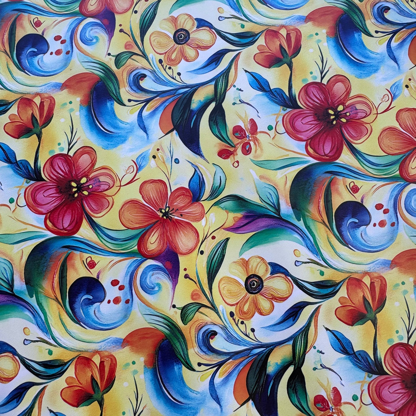 Bright florals on yellow Faux Leather / vinyl