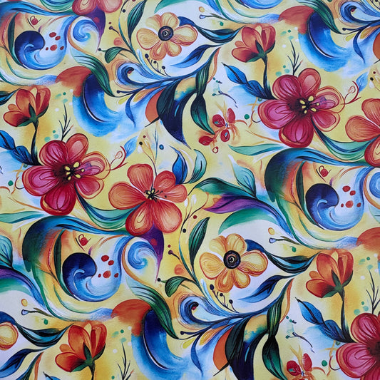 Bright florals on yellow Faux Leather / vinyl