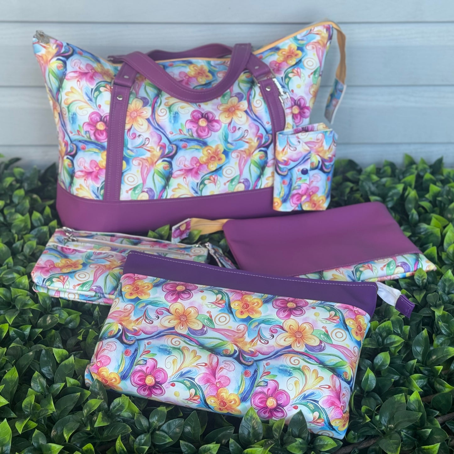 Soft Florals pink and peach  Faux Leather / vinyl