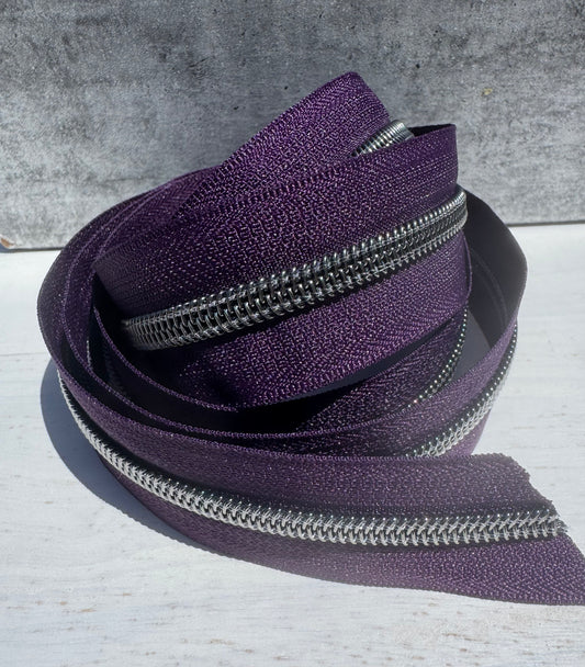 #5 Grape zipper tape with gunmetal teeth