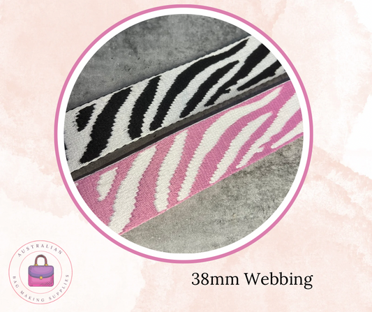 38mm Polycotton Webbing Zebra stripes in pink and black