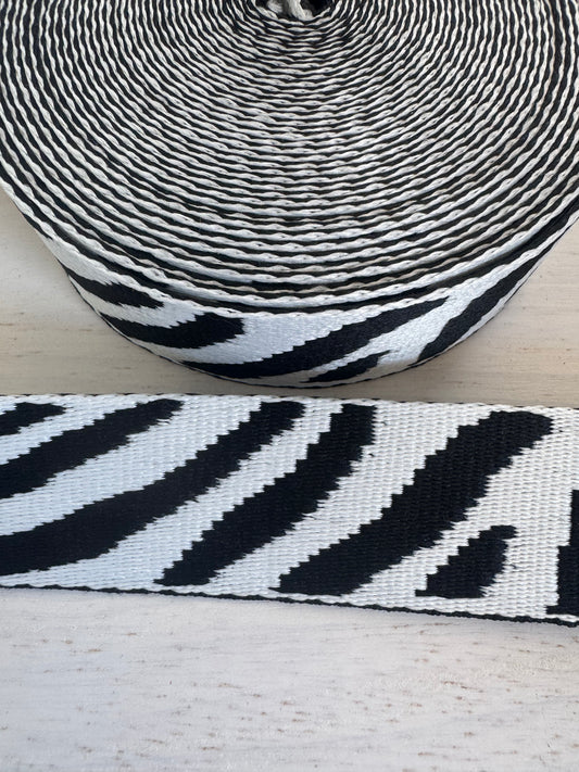 38mm Polycotton Webbing Zebra stripes in pink and black
