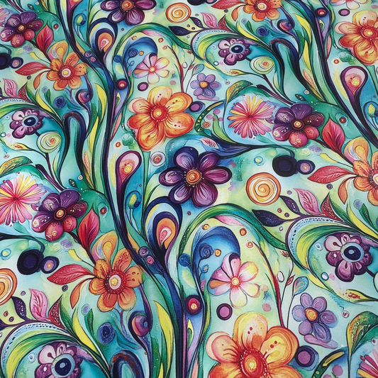 Teal floral  Faux Leather / vinyl