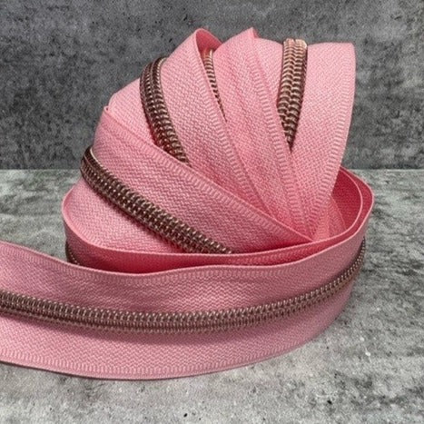 #5 zipper tape soft Pink Rose Gold teeth 1, 3, 5and 10 metre bundles available