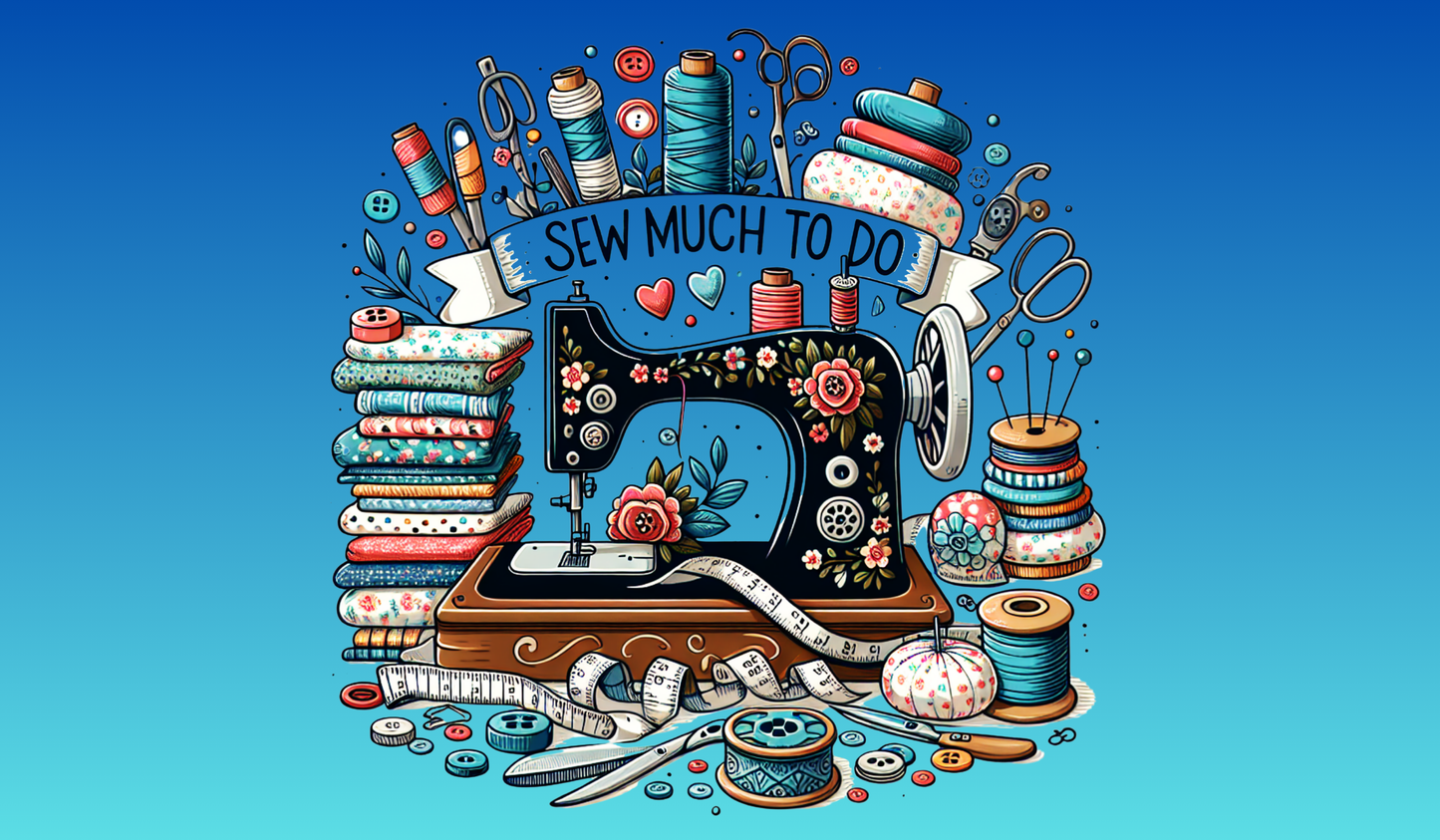 Sewing Machine Mat Sew Much to do in blue
