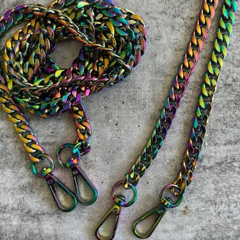 Chain Straps 126cm long for crossbody bags Silver and Rainbow
