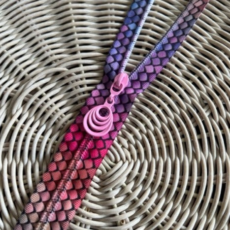 #5 Swirls zipper pull Pink, purple and teal