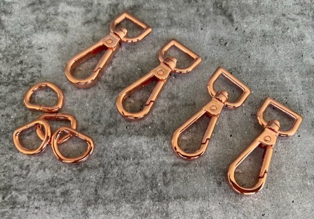1 2 inch snap hooks and D rings Silver bronze rainbow gunmetal rose gold Rose Gold